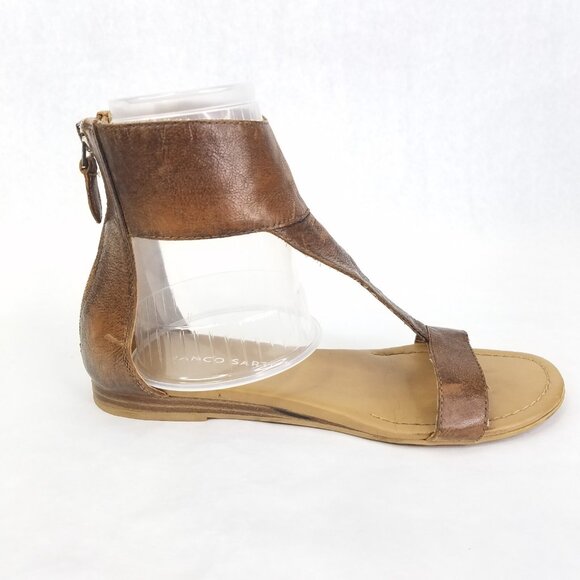 Franco Sarto Gelato Sandals Womens 6 Caramel Brown Leather Zipper Heel Gladiator - Picture 8 of 14